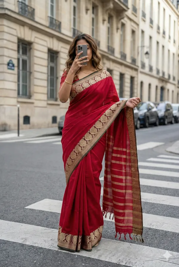 Mango_thread_Border_mercerised_naraynpet_cotton_100%_with_6.20_m_saree_&_0.80_cm_running_blouse__red