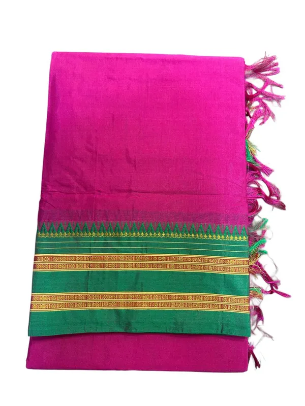 Pink_100%_Cotton_Border_Saree_For_Women