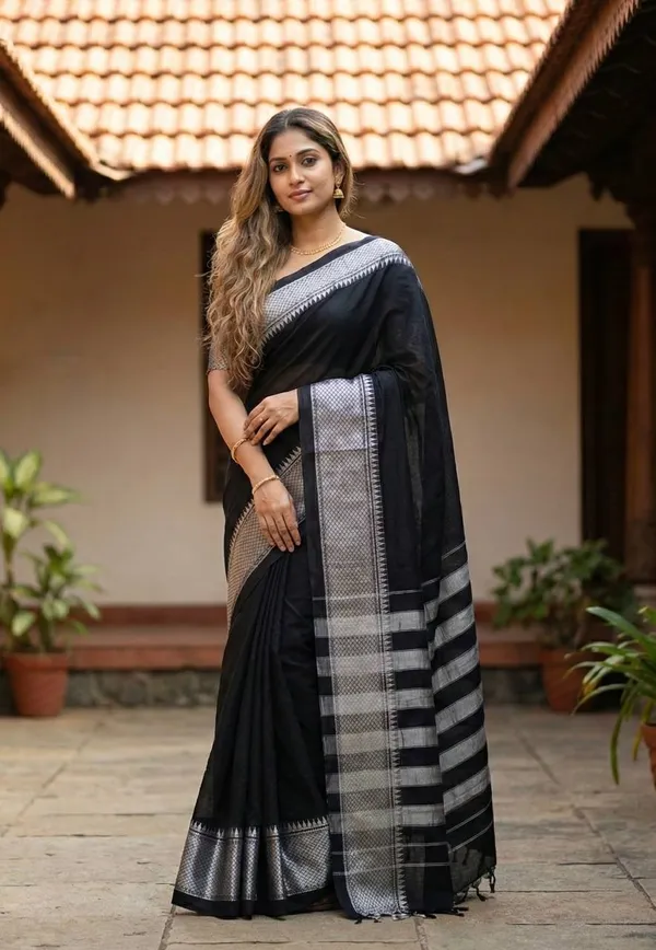 Black_Naraynpet_Silver_Border_Cotton_100%_Saree_For_Women