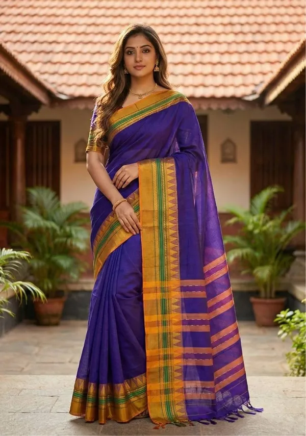 Purple_Naraynpet_Small_Temple_Border_Saree_For_Women