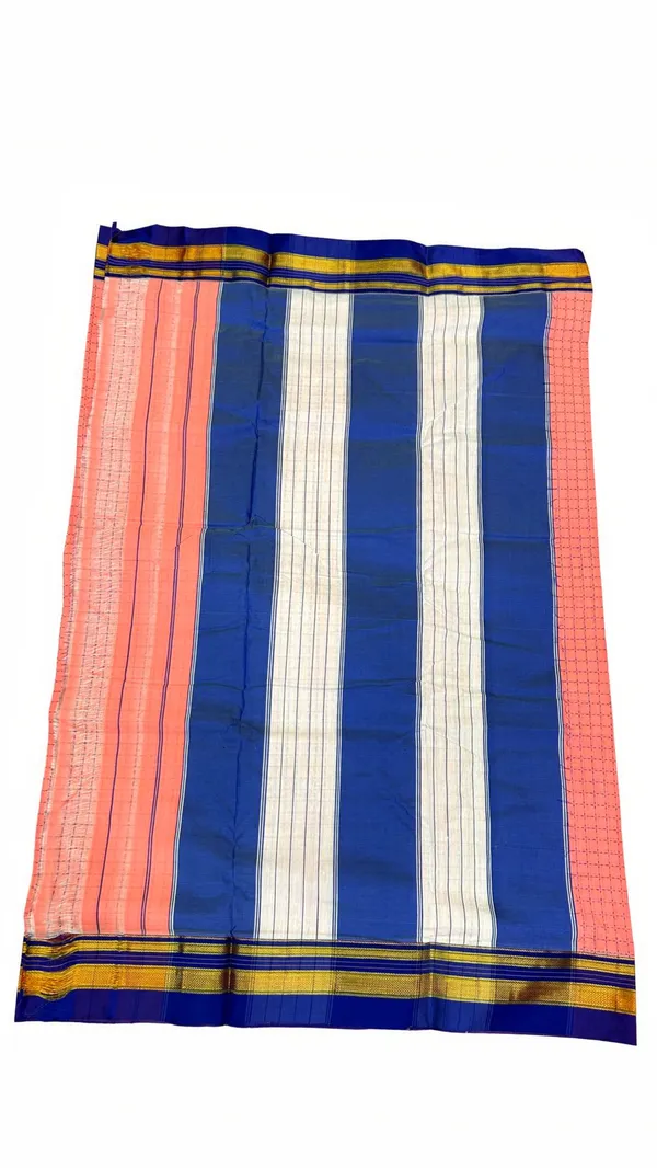 Narayanpet_Pure_Cotton_Saree_for_Women_|_Pink_Checks_Body_with_Royal_Blue_&_Gold_Zari_Border_|_Traditional_Handloom_Saree_with_Running_Blouse_Piece_|_Soft,_Lightweight_&_Comfortable