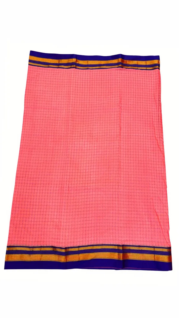 Narayanpet_Pure_Cotton_Saree_for_Women_|_Pink_Checks_Body_with_Royal_Blue_&_Gold_Zari_Border_|_Traditional_Handloom_Saree_with_Running_Blouse_Piece_|_Soft,_Lightweight_&_Comfortable