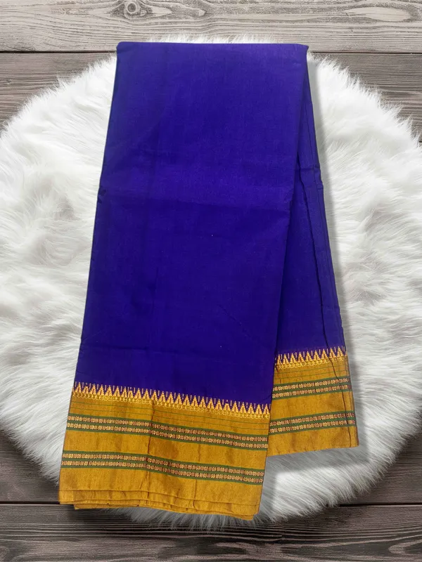 Purple_Blue_100%_Cotton__Borderd_Saree_For_Women