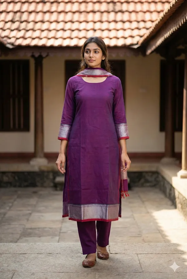 Naraynpet_silver_border_dress_material_5m+2m_duppataa