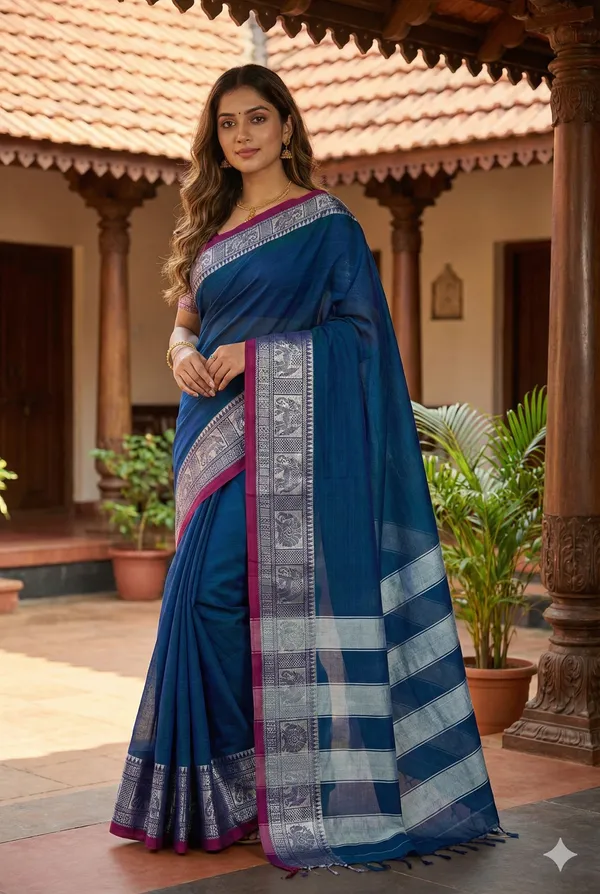 Rama_Green_Naraynpet_Silver_Zari_With_Elephants_&_Peocock_Saree_For_Women