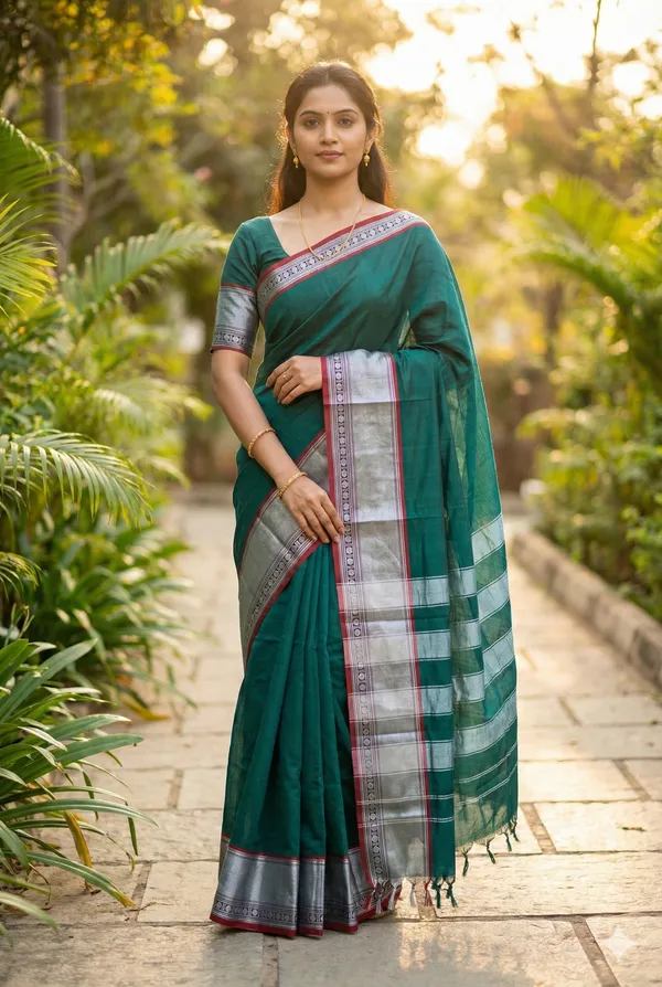 Green_Big_Silver_Bordered_Narayanpet_Cotton_Saree_For_Women