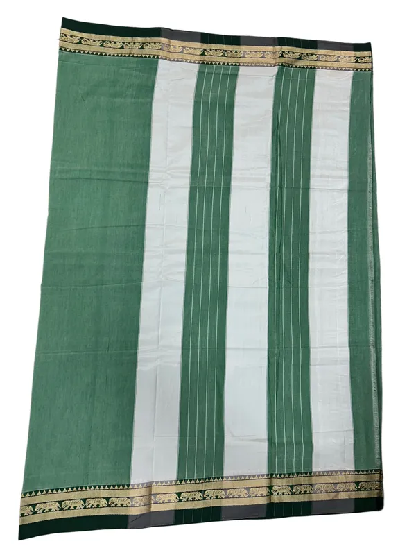 Onion_Light_Green_Pure_Mercerised_Cotton_Saree_with_Small_Elephant_Border_|_6.20m_Length_with_Running_Blouse_|_Soft_Lightweight_Traditional_Wear