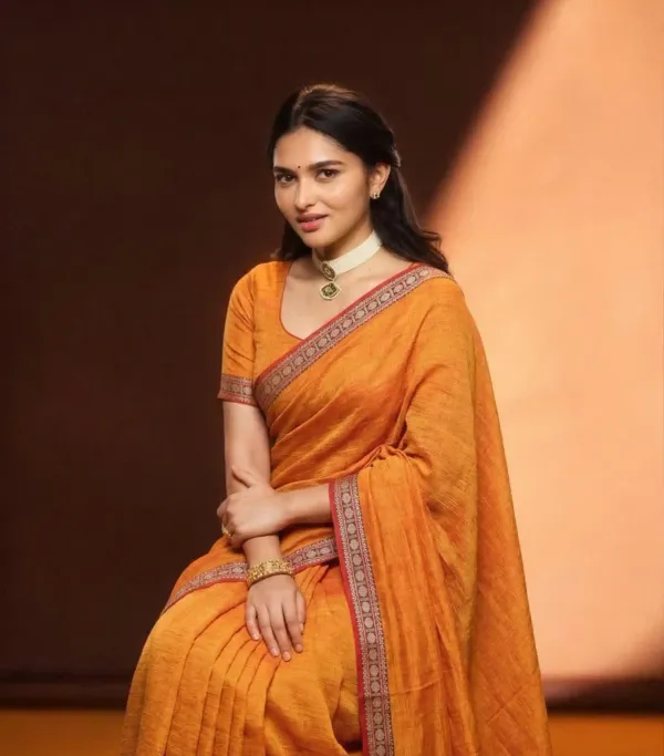 Orange_Narayanpet_Cotton_Saree_with_Small_Rudrakshi_Border_|_Soft_Handloom_Cotton_|_6.20_Meter_with_Running_Blouse_Piece_|_Lightweight_Traditional_Saree_for_Daily_Wear_&_Festive_Occasions