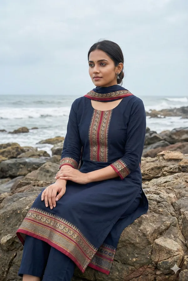 Peocock__border_dress_material_with_5_m_dress/pant_&2M_duppatta