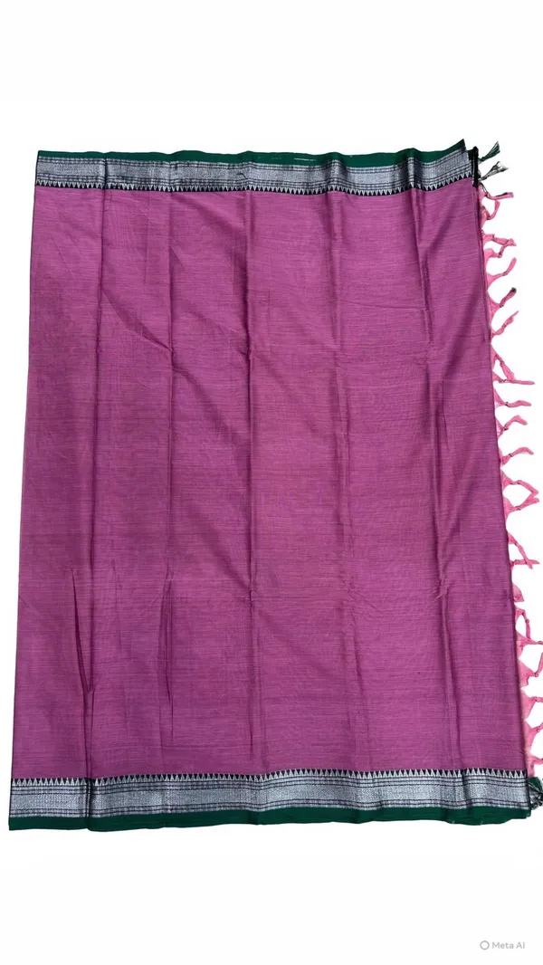 Pink_Purple_Narayanpet_Handloom_Saree_for_Women_|_Silver_Zari_Border_with_Green_Contrast_|_Traditional_Striped_Pallu_|_Soft_Pure_Handloom_Cotton_|_Running_Blouse_Piece_|_Shantala_Handloom