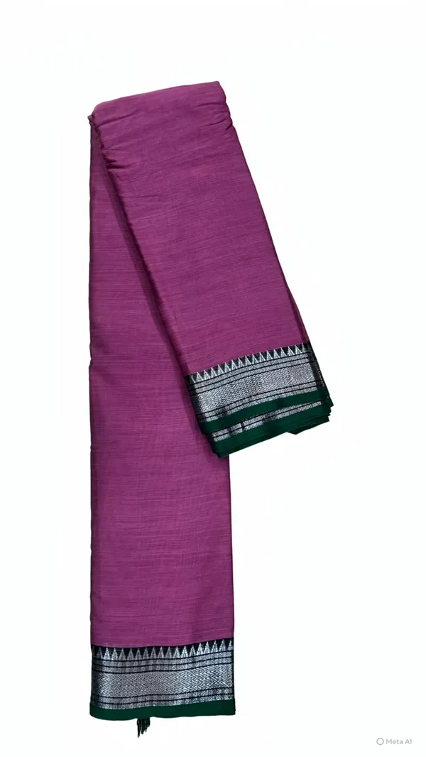 Pink_Purple_Narayanpet_Handloom_Saree_for_Women_|_Silver_Zari_Border_with_Green_Contrast_|_Traditional_Striped_Pallu_|_Soft_Pure_Handloom_Cotton_|_Running_Blouse_Piece_|_Shantala_Handloom