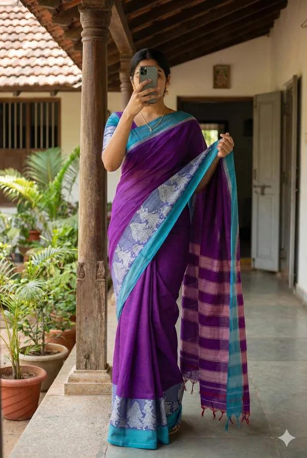 Maroon_Pure_Cotton_Agni_Border_Saree_For_Women