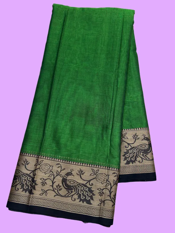Mehendi_Green_Pure_Cotton_Peocock_Border_Saree_For_Women