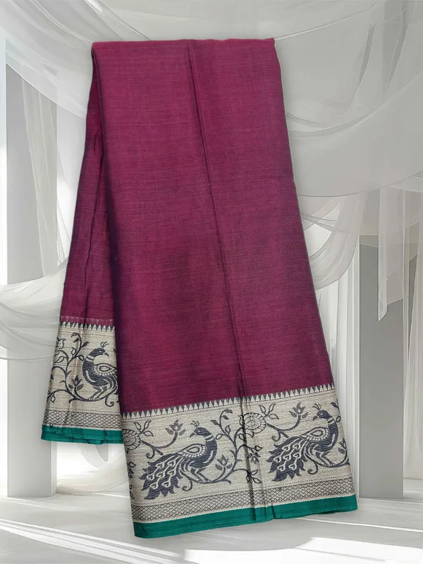 Maroon_100%_Pure_Cotton_Peocock_Border_Saree_For_Women
