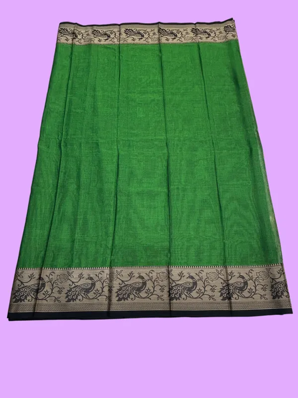 Mehendi_Green_Pure_Cotton_Peocock_Border_Saree_For_Women