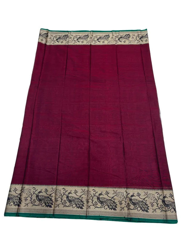 Maroon_100%_Pure_Cotton_Peocock_Border_Saree_For_Women