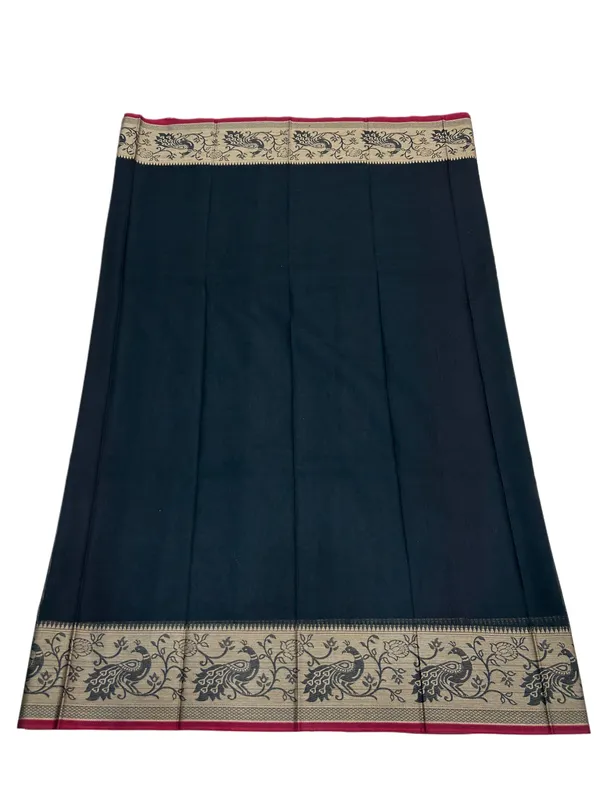Black_100%_Pure_Cotton_Peocock_Border_Saree_For_Women