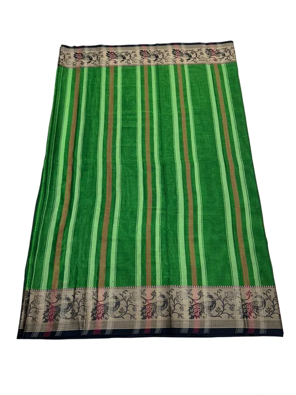 Mehendi_Green_Pure_Cotton_Peocock_Border_Saree_For_Women