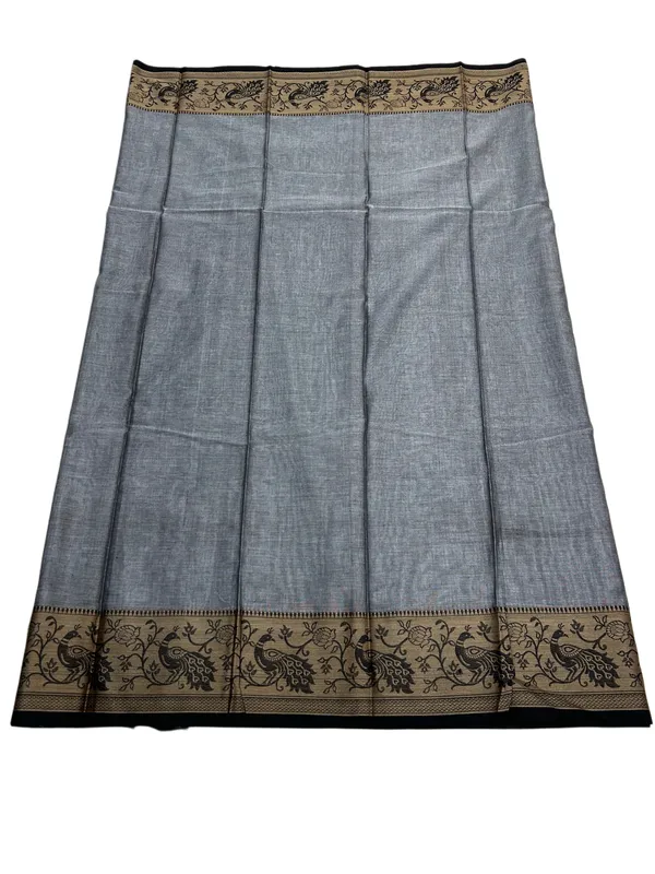 Grey_100%_Pure_Cotton_Peocock_Border_Saree_For_Women