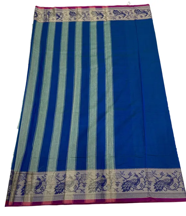 Blue_100%_Pure_Cotton_Peocock_Border_Saree_For_Women