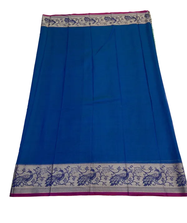 Blue_100%_Pure_Cotton_Peocock_Border_Saree_For_Women