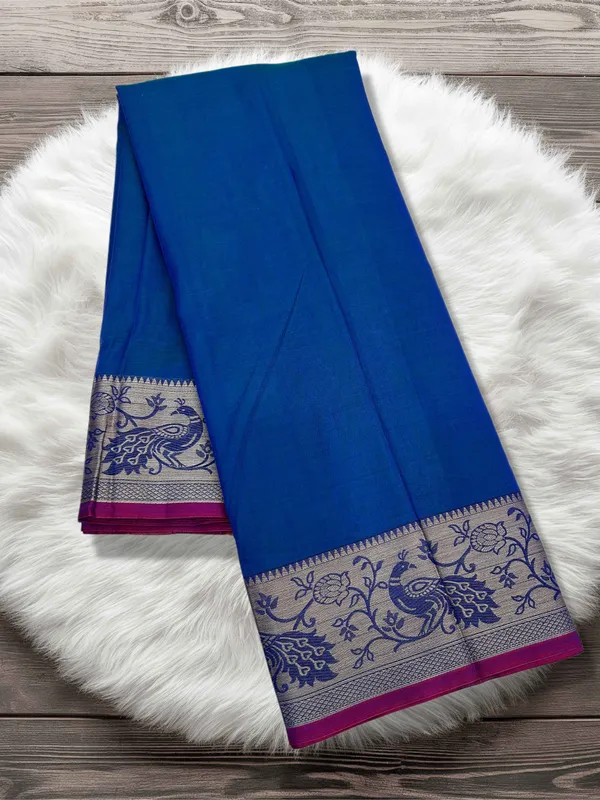 Blue_100%_Pure_Cotton_Peocock_Border_Saree_For_Women