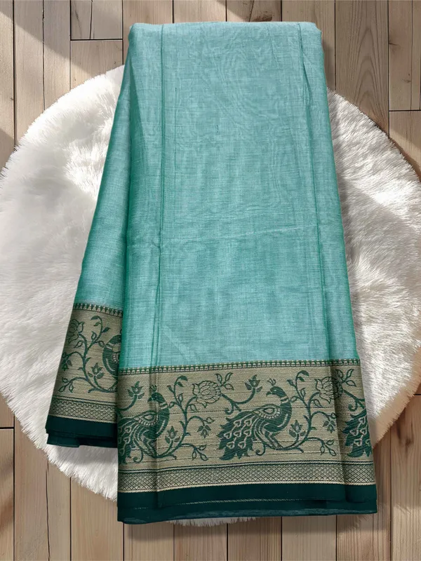 Onion_Green_100%_Pure_Cotton_Peocock_Border_Saree_For_Women