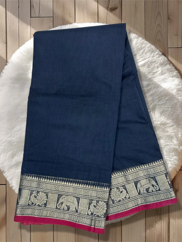 Black_Pure_Naraynpet_Cotton_Golden_Zari_Elephant_+_Peocock_Saree_For_Women