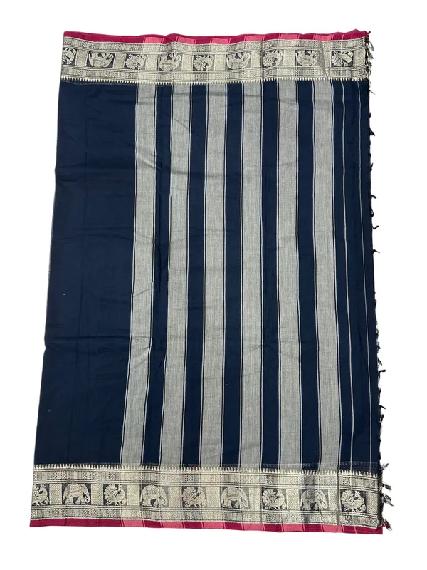 Black_Pure_Naraynpet_Cotton_Golden_Zari_Elephant_+_Peocock_Saree_For_Women