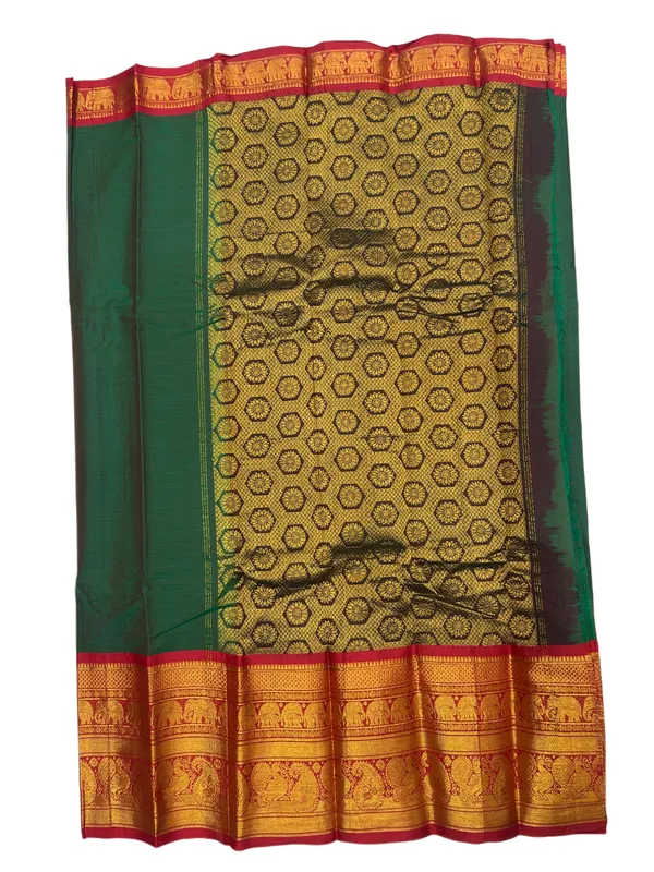 Green_Rich_Pallu_Big_Border_Pure_Narayanpet_100%_Cotton__Saree_For_Women
