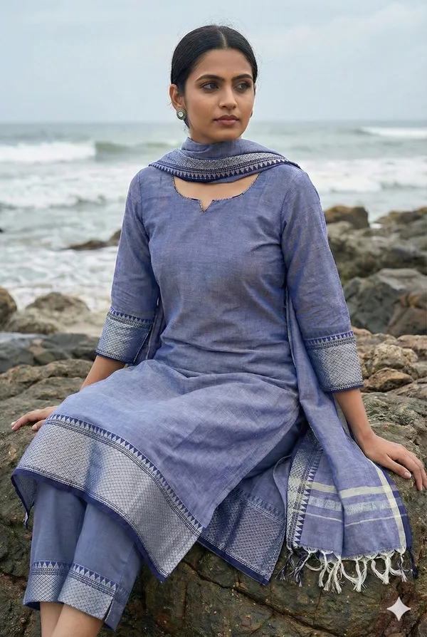 Silver_border_dress_material_with_5_m_dress/pant_&2M_duppatta