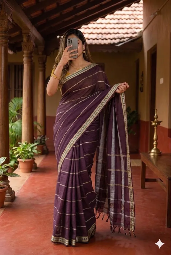 Small_Butta_Design_Cotton_Saree_with_Elegant_Contrast_Border_|_Traditional_Daily_Wear_Saree_with_Running_Blouse