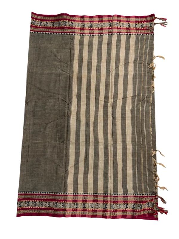 Brown_Small_Peocock_Border_Pure_Cotton_Saree_For_Women