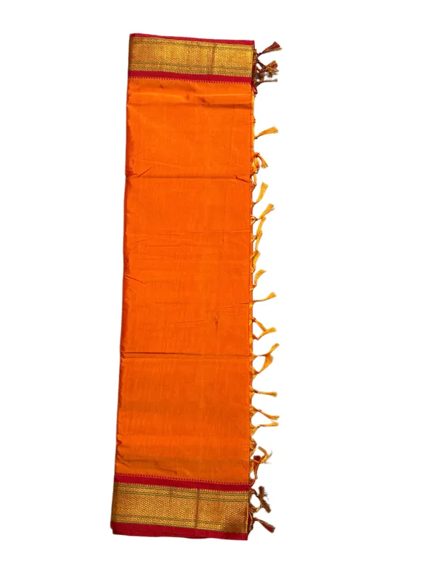 Orange_Small_Zari_Bordered_Narayanpet_Saree_For_Women