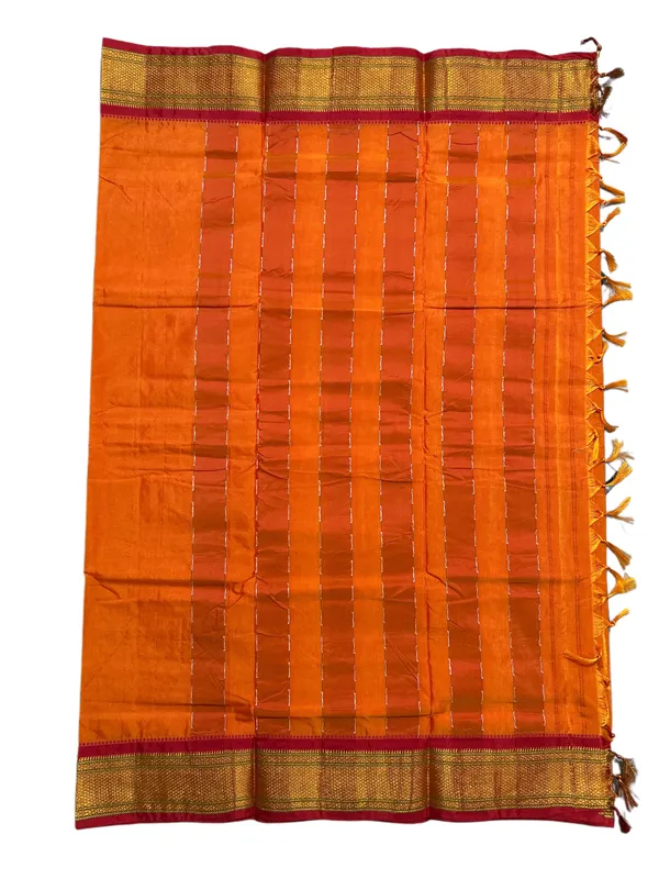Orange_Small_Zari_Bordered_Narayanpet_Saree_For_Women