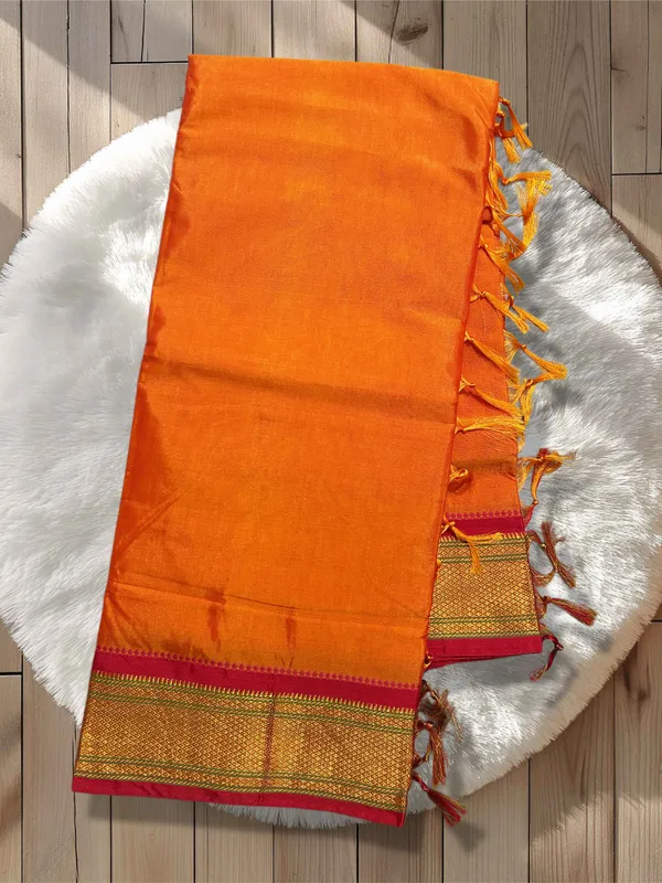 Orange_Small_Zari_Bordered_Narayanpet_Saree_For_Women