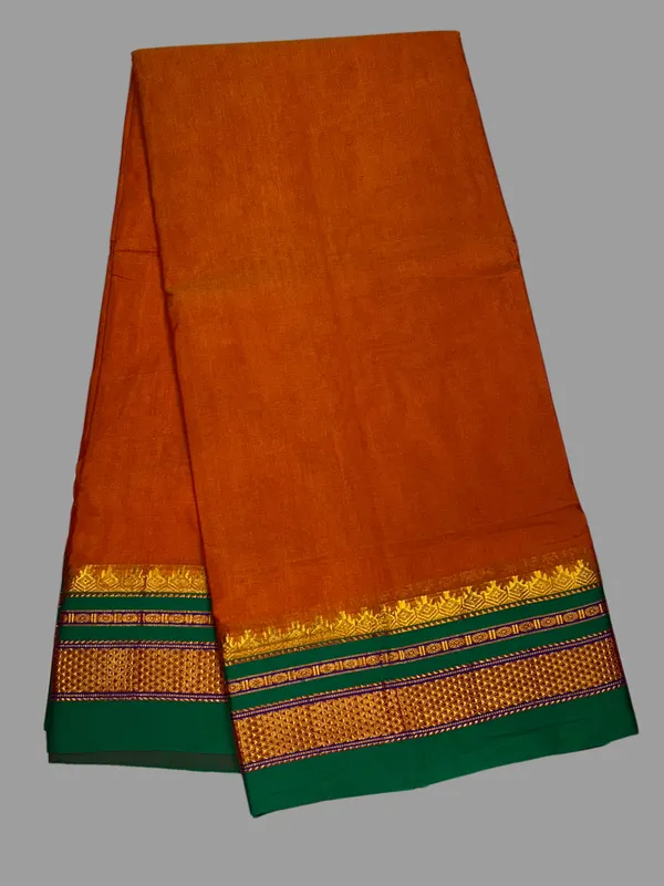 Traditional_Cotton-Blend_Saree_with_Striped_Pallu_and_Tassels_-_Rust_Orange_&_Green