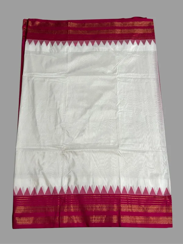 White_Kadiyal_Border_Ilkal_Saree_with_Contrast_Blouse_Piece_|_Traditional_Handloom_Cotton_Saree_|_6.20_Meter