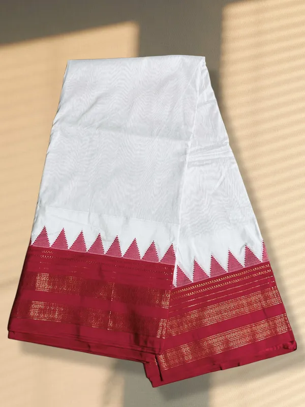 White_Kadiyal_Border_Ilkal_Saree_with_Contrast_Blouse_Piece_|_Traditional_Handloom_Cotton_Saree_|_6.20_Meter