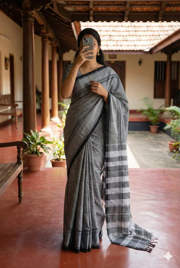 Cement_Cotton_Silver_Border_Naraynpet_Saree_For_Women