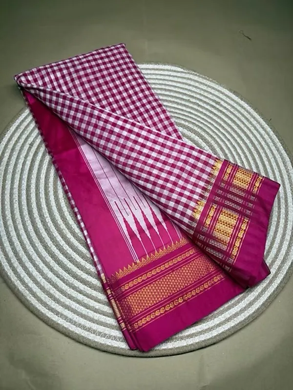 Ilkal_pink_white_cheqs_saree_with_top_silk_pallu