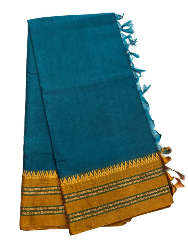 Mustard_&_Blue_100%_Cotton_Border_Saree_For_Women