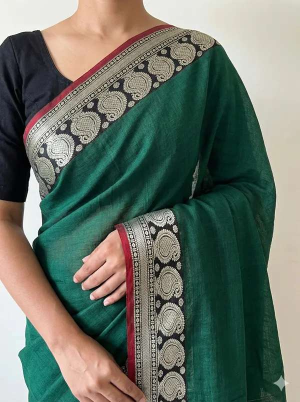 Mango_thread_Border_mercerised_naraynpet_cotton_100%_with_6.20_m_saree_&_0.80_cm_running_blouse__green