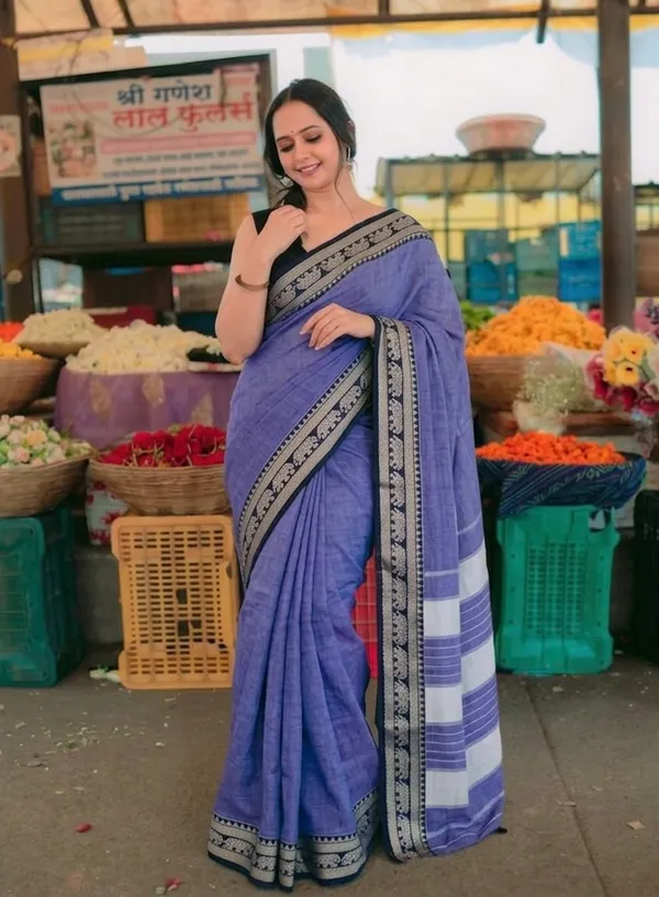 Lavender_Pure_Mercerised_Cotton_Saree_with_Small_Elephant_Border_|_6.20m_Length_with_Running_Blouse_|_Soft_Lightweight_Traditional_Wear