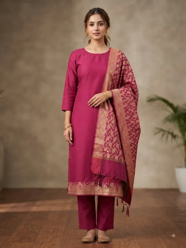 Magenta_Banarasi_Unstitched_Suit_Fabric_|_Cotton_Silk_Dress_Material_with_Zari_Weaving