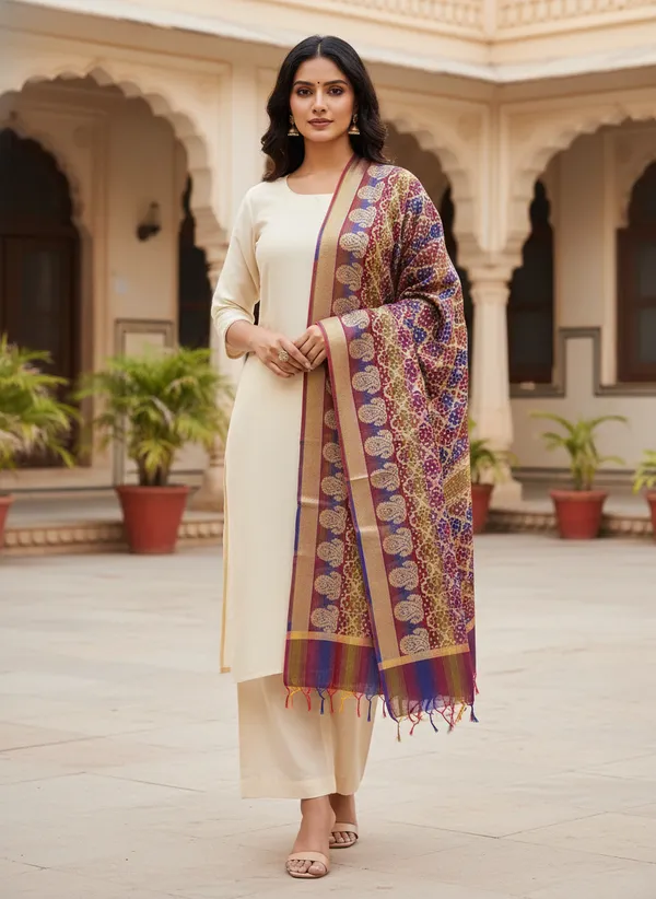 Multicolor_Banarasi_Cotton_Zari_Weaved_Dupatta