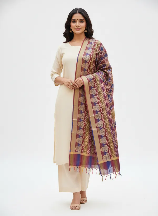 Multicolor_Banarasi_Cotton_Zari_Weaved_Dupatta