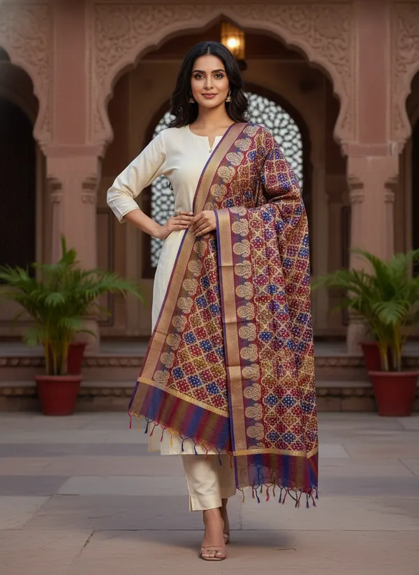 Multicolor_Banarasi_Cotton_Zari_Weaved_Dupatta
