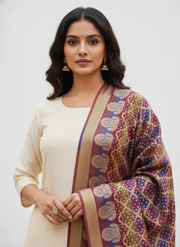 Multicolor_Banarasi_Cotton_Zari_Weaved_Dupatta