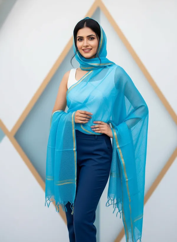 Light_Blue_Banarasi_Moonga_Check_Dupatta_For_Women